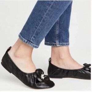 TORY BURCH black nappa leather Flower Ballet flats,  9.5.
